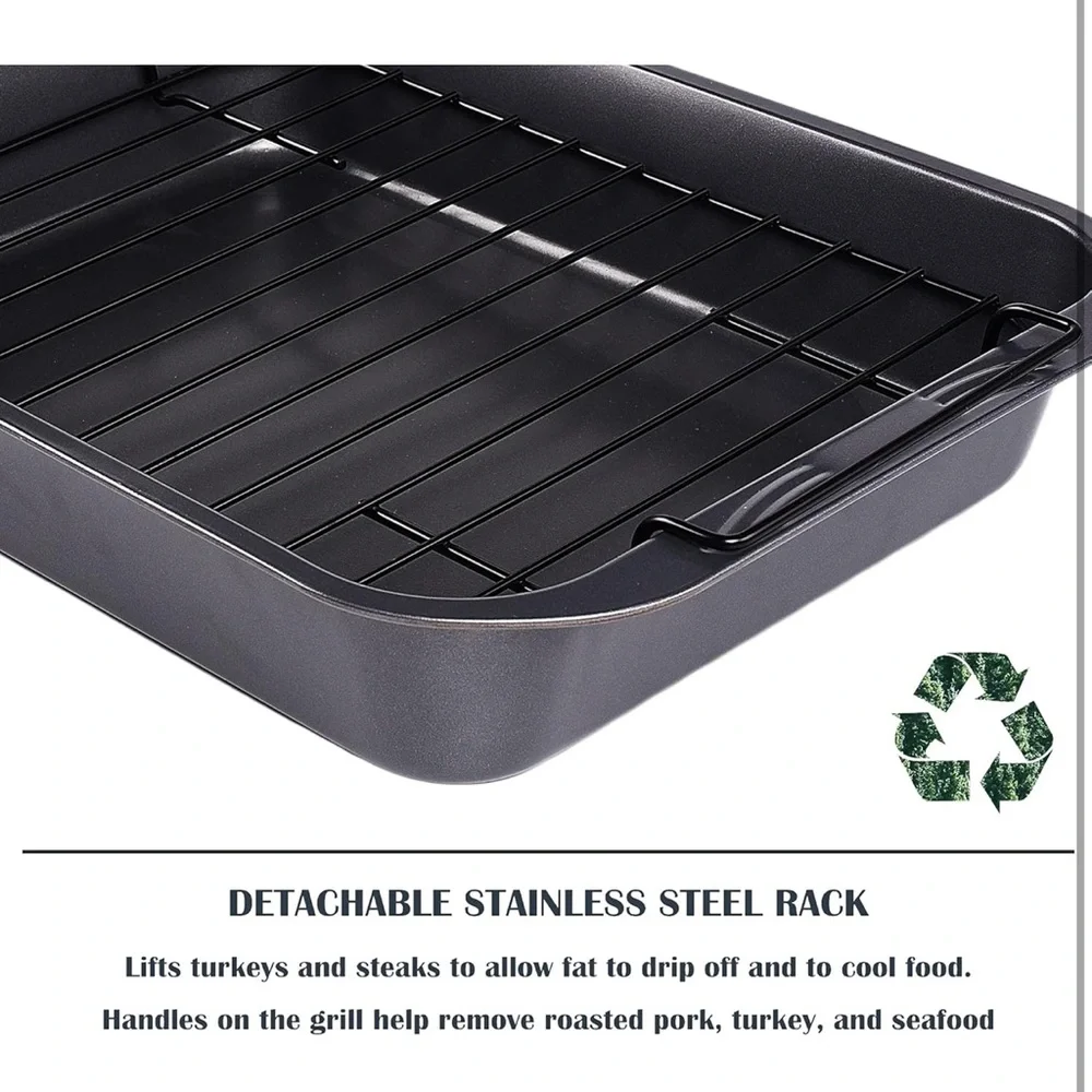 kitCom Bakeware Nonstick Roaster with Rack, 15 Inch x 11 Inch (5.8 QT), Gray
